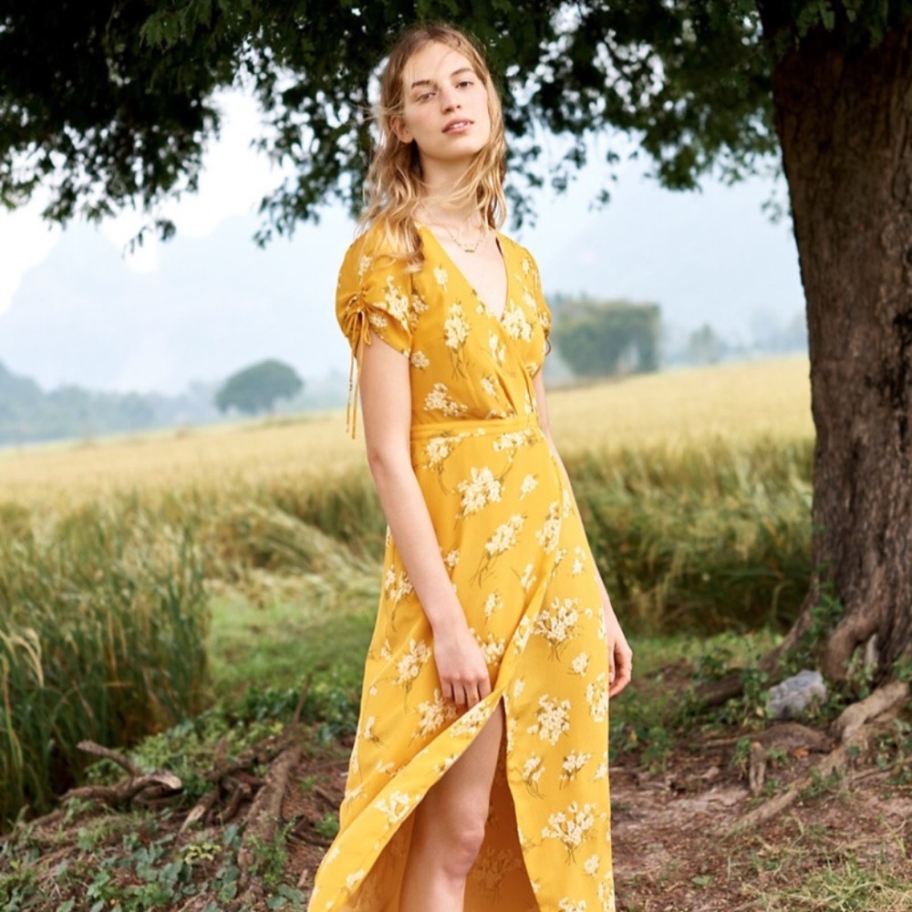 Silk Wrap Floral Maxi Dress in Butterfly Garden